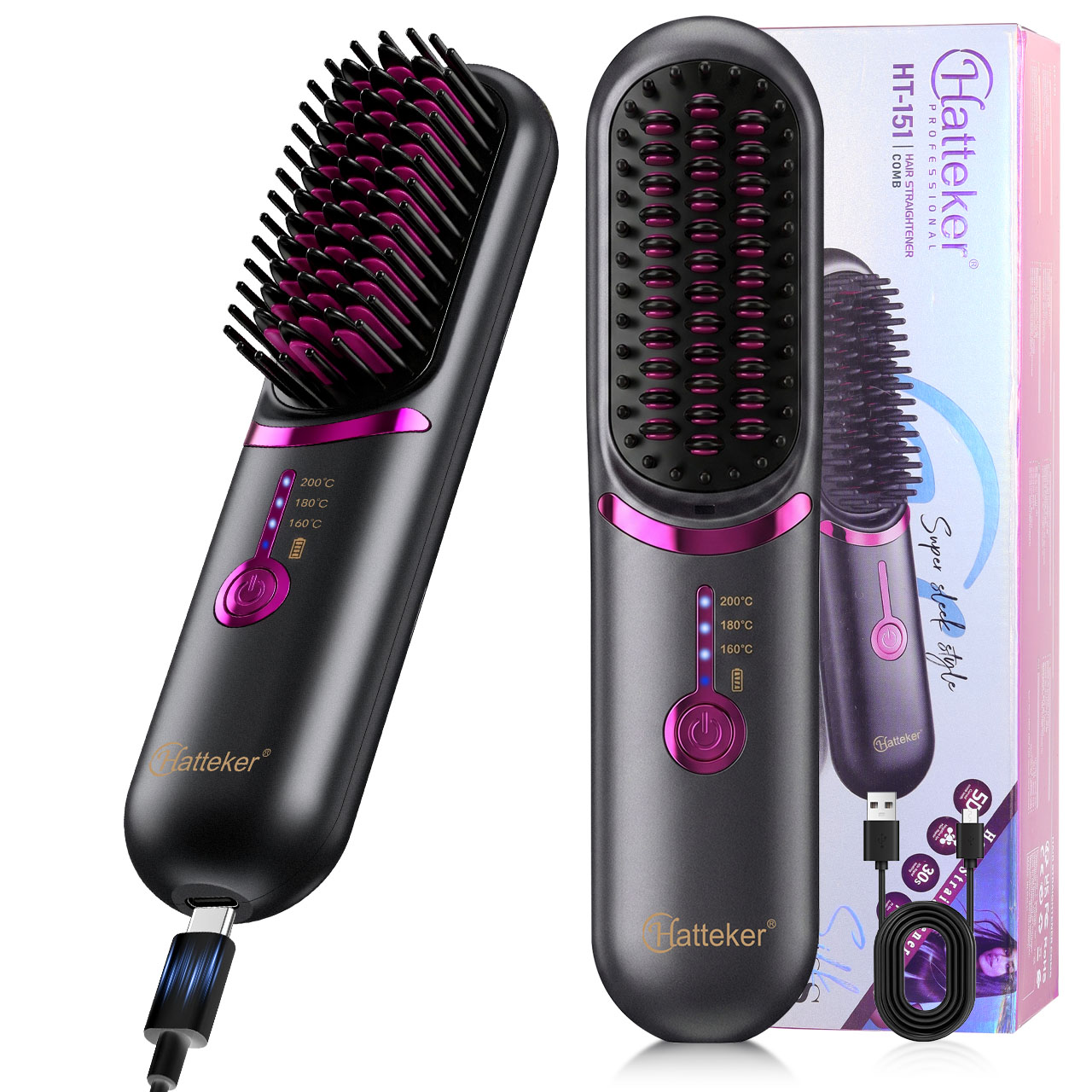 Hair Straightener - Sisir Pelurus Rambut Portabel Nirkabel Hatteker